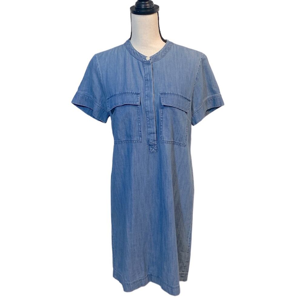 J. Crew Factory Denim Chambray Short Sleeve Shift Dress Size 6